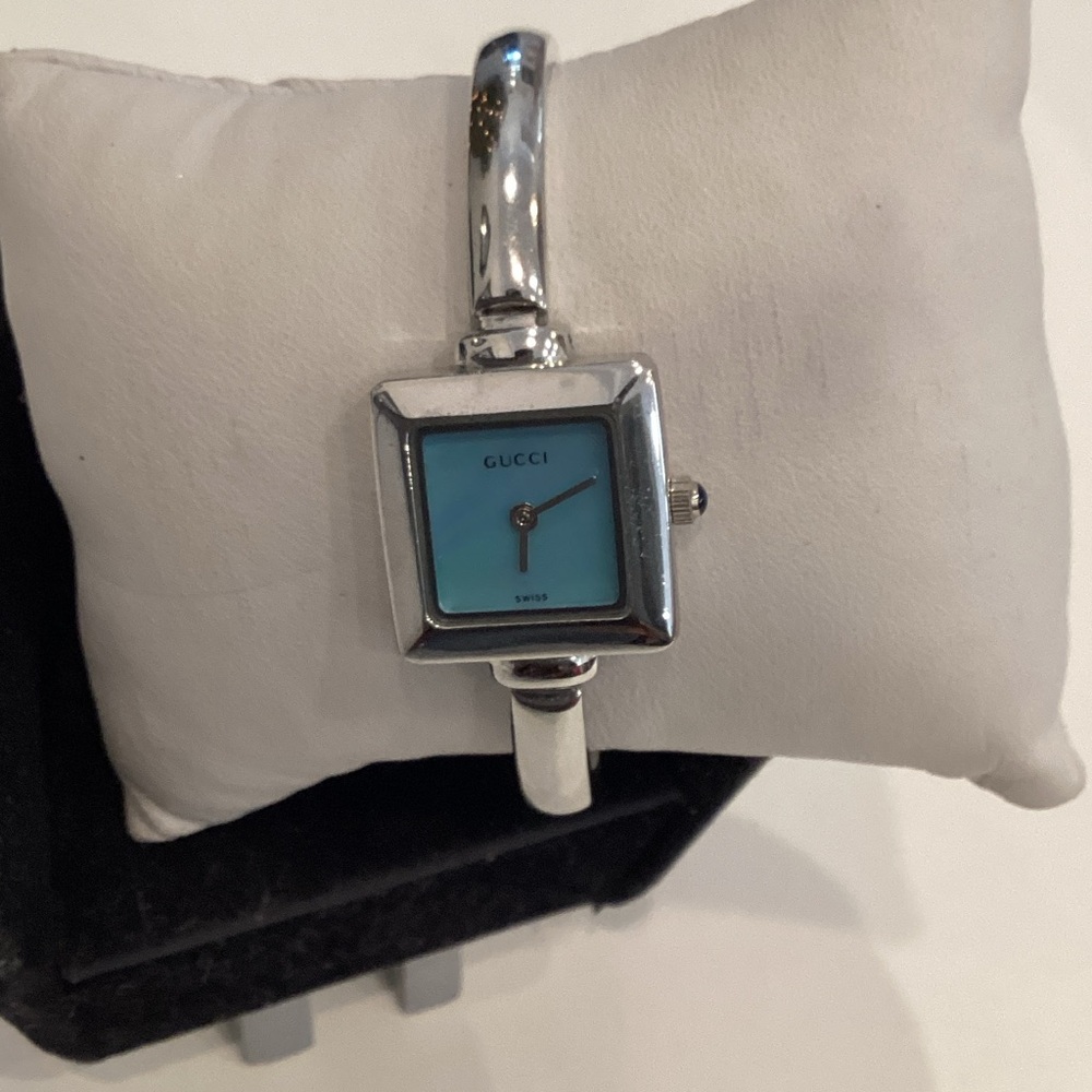 Gucci Silver Bangle Watch with Turquoise Dial
